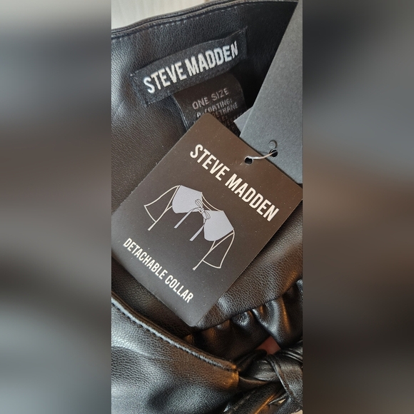 NWT Steve Madden Black Ruffled Faux Leather Detachable Collar - Picture 9 of 10